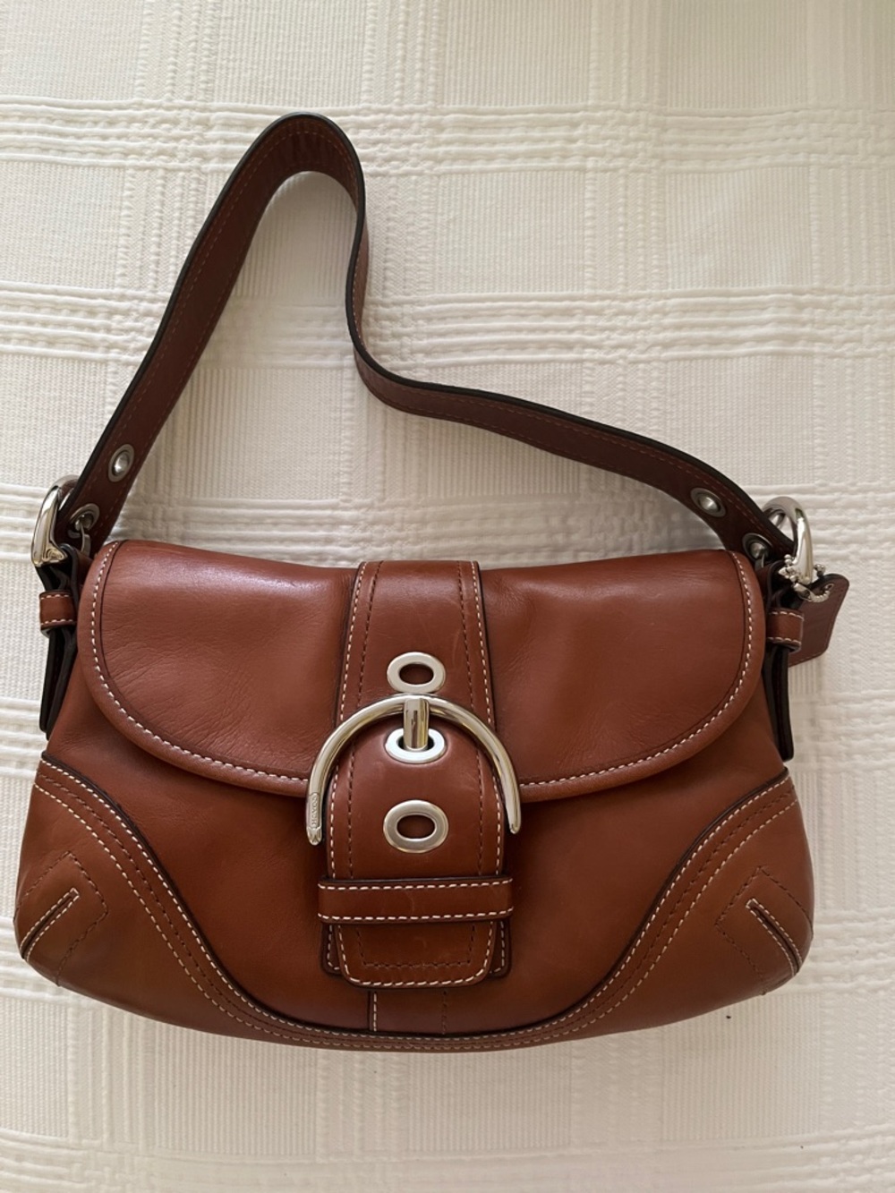 Coach Brown Leather Shoulder Bag with Silver Buckle